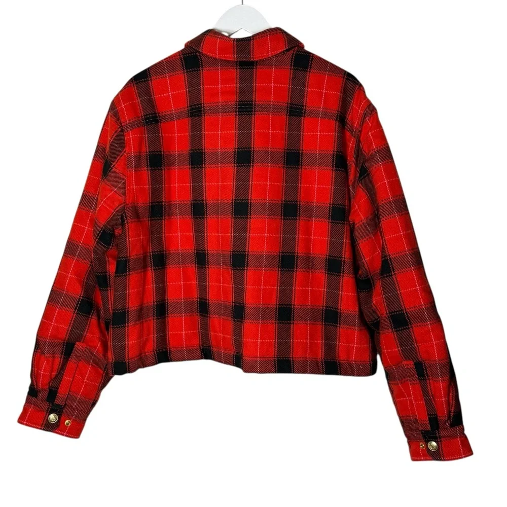 J. Crew Cropped Puffer Jacket‎ in Buffalo Check Vibrant Flame Size XXL